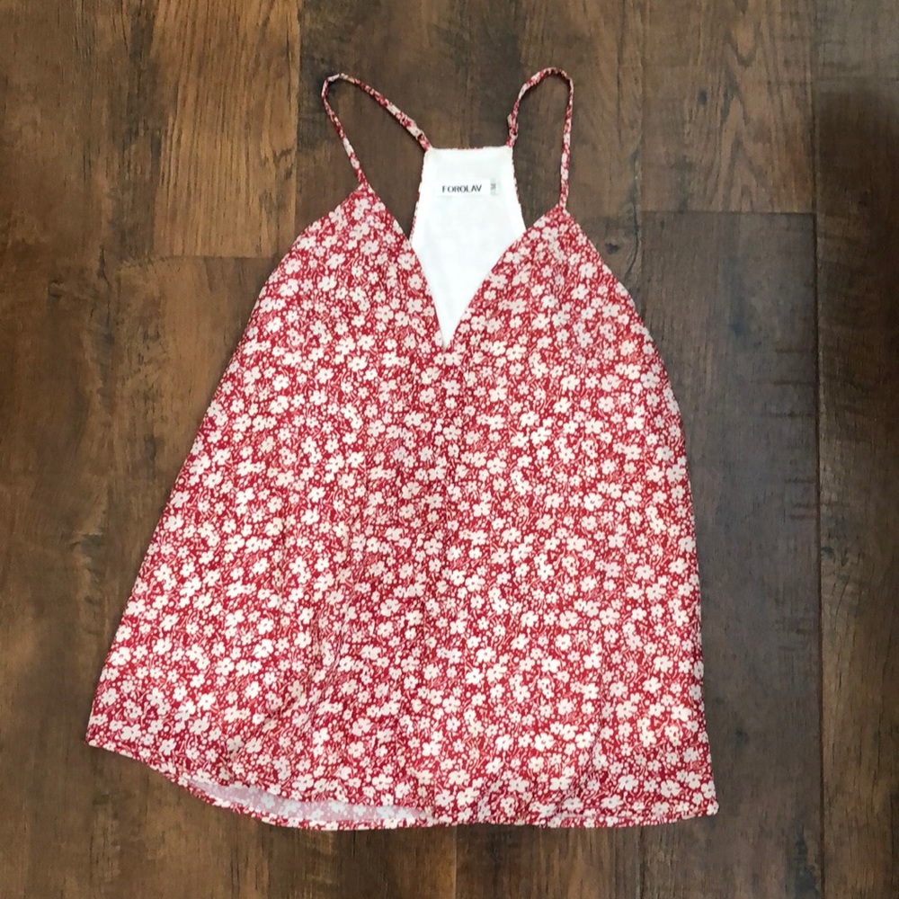 Red floral print tank top blouse